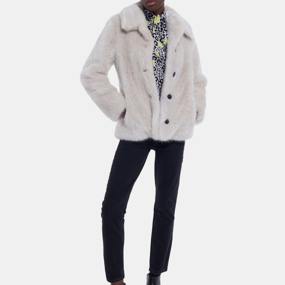 THE KOOPLES faux fur jacket white new